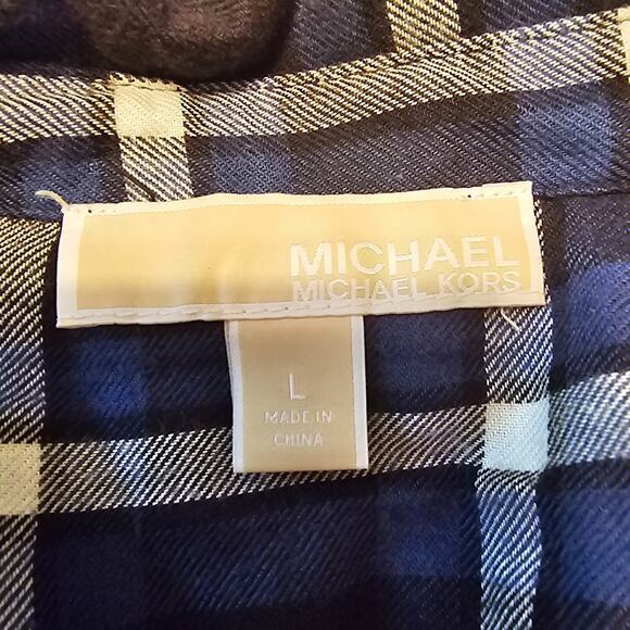 Michael Michael Kors Plaid Button Front Shirt Studded Pockets Blue Black Large - Picture 3 of 10